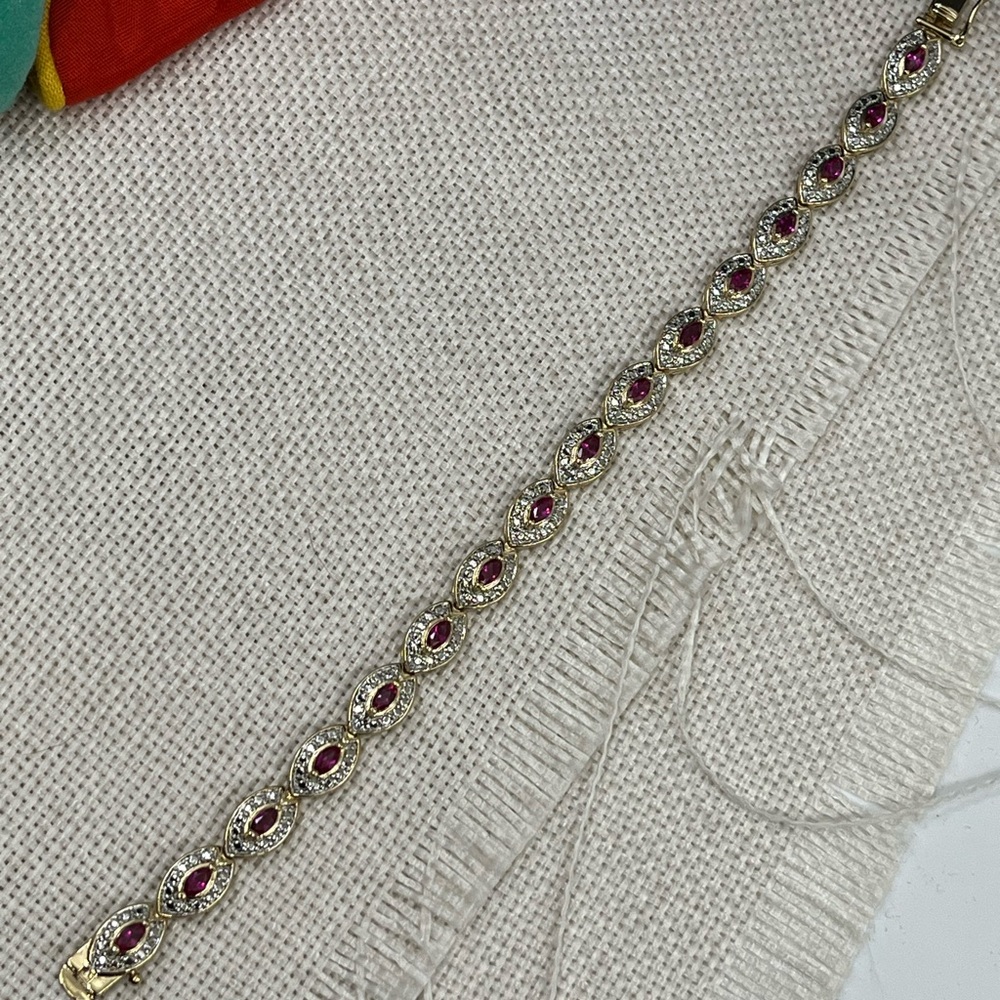 Vintage Gold-Over-Sterling Ruby & Diamond Accent Bracelet - 7.25” - Picture 10 of 17